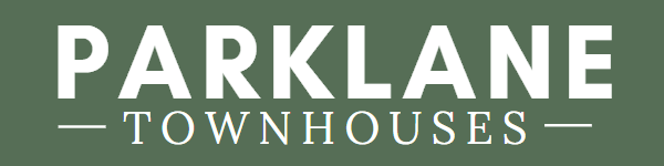 the logo for parkland townhouses in white on a green
